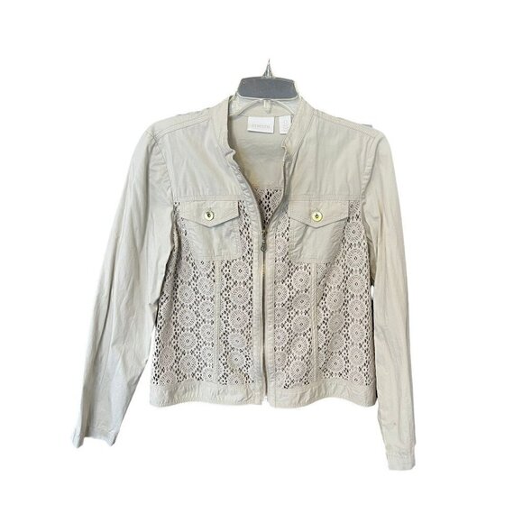 Women's Chico's Size 0, 4, Small Tan Jacket. Lightweight, Crochet. - Picture 7 of 7